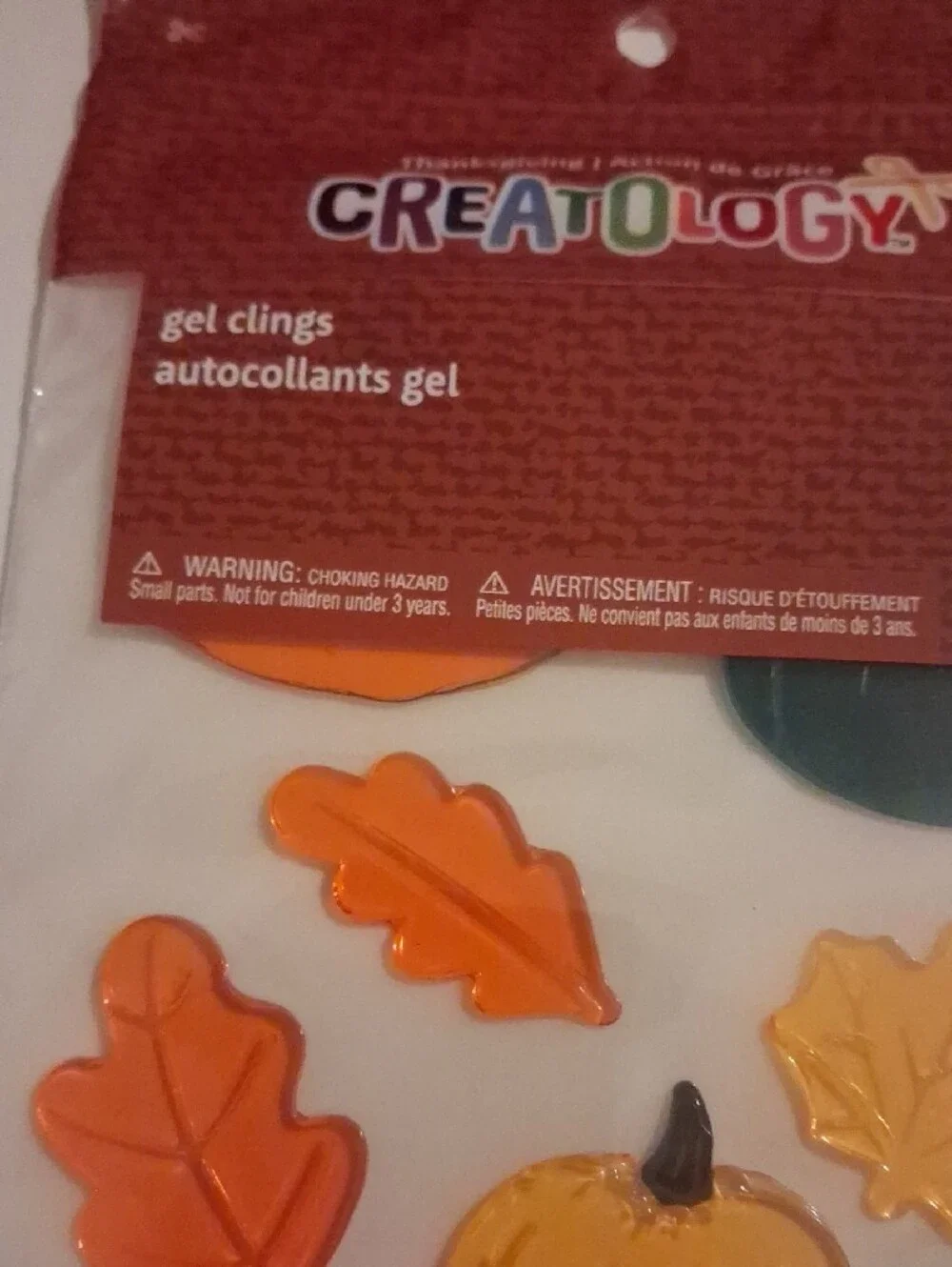 Creatology Fall Pumpkin & Leaf Gel Clings - Orange, Yellow, Green